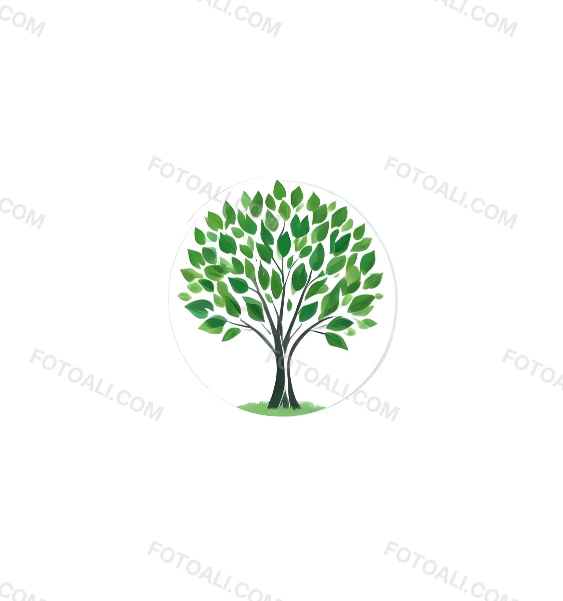 A Tree With A White Trunk And Green Leaves The Leaves Are Arranged In A Circular Pattern The Background Is White The Style Is Simple And Clean 33 C185