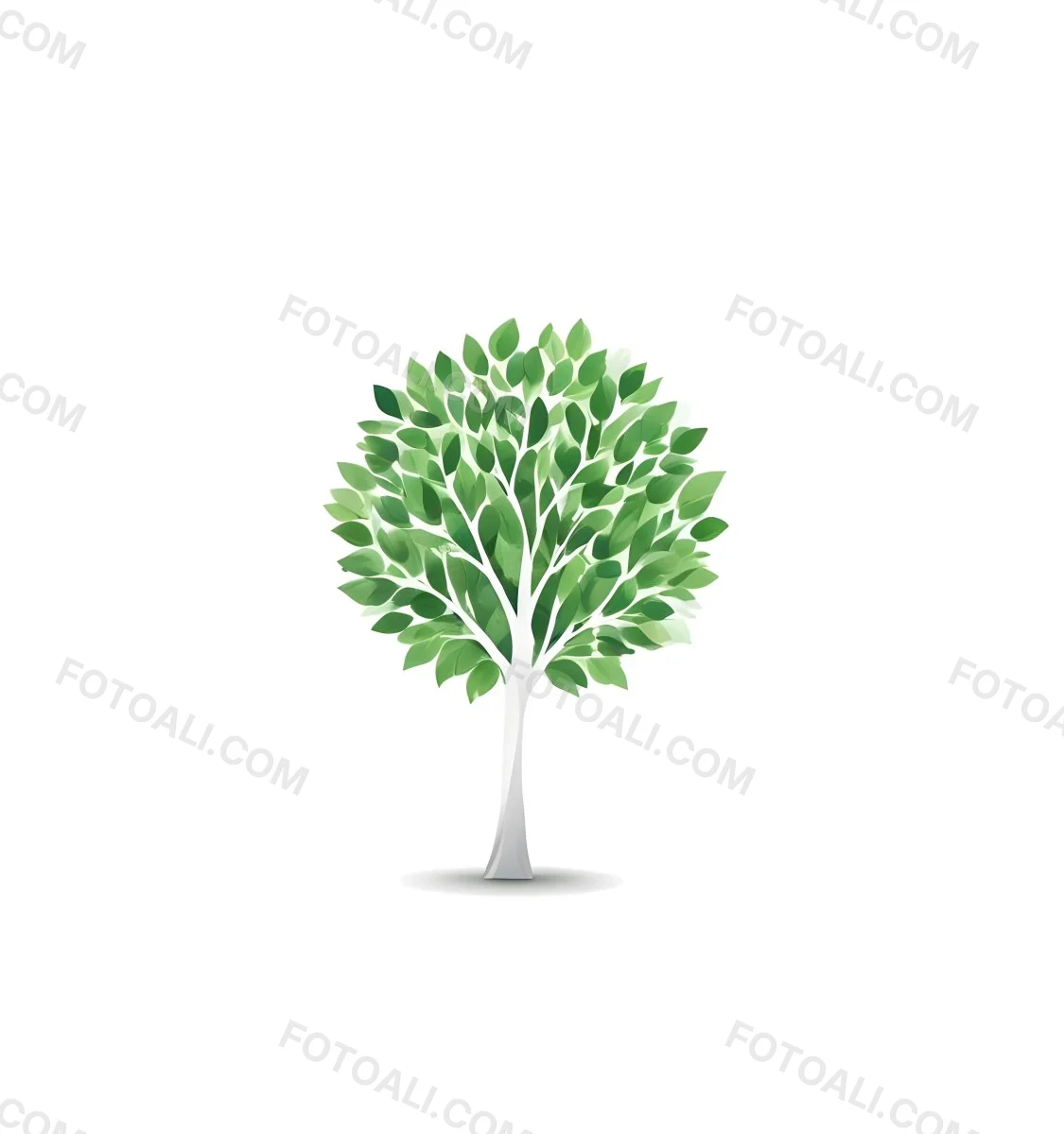 A Tree With A White Trunk And Green Leaves The Leaves Are Arranged In A Circular Pattern The Background Is White The Style Is Simple And Clean 40 77ee