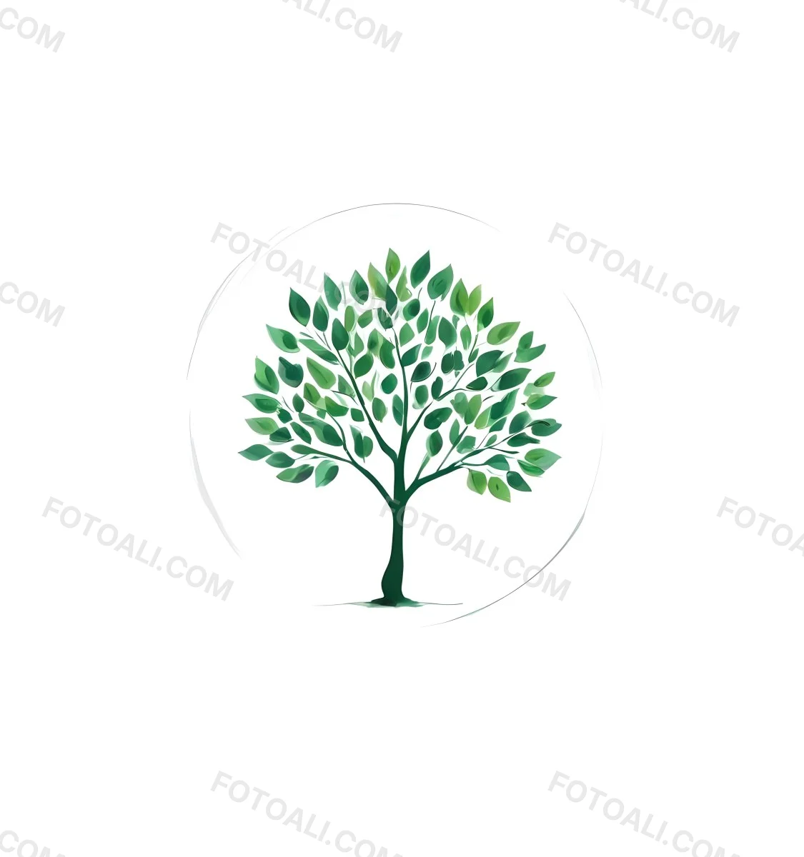 A Tree With A White Trunk And Green Leaves The Leaves Are Arranged In A Circular Pattern The Background Is White The Style Is Simple And Clean 41 3aaa
