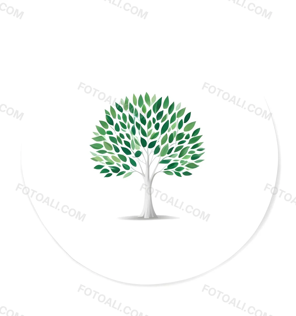 A Tree With A White Trunk And Green Leaves The Leaves Are Arranged In A Circular Pattern The Background Is White The Style Is Simple And Clean 42 A46b