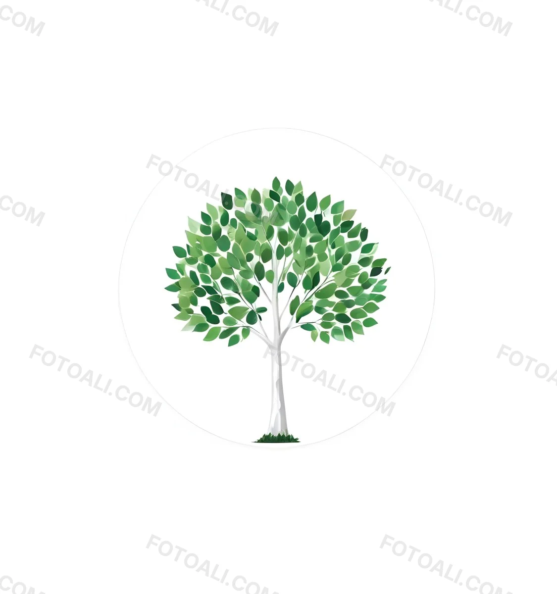 A Tree With A White Trunk And Green Leaves The Leaves Are Arranged In A Circular Pattern The Background Is White The Style Is Simple And Clean 45 F071