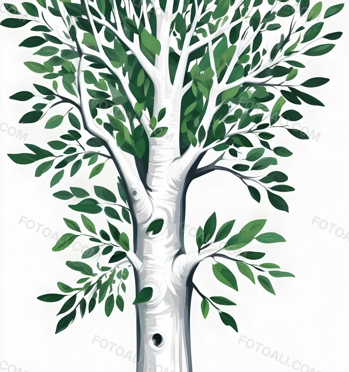 A Tree With Green Leaves And A White Trunk Isolated On A White Background Minimalist Design Nature Inspired Clean Lines Vibrant Colors Eco Friendly Concept 228 B2ea