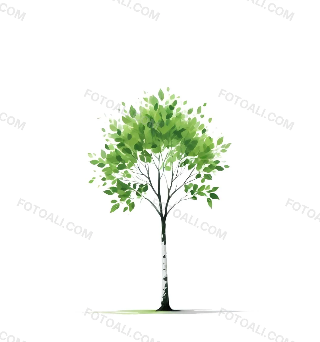 A Tree With Green Leaves And A White Trunk Isolated On A White Background Minimalist Design Nature Inspired Clean Lines Vibrant Colors Eco Friendly Concept 258 D044