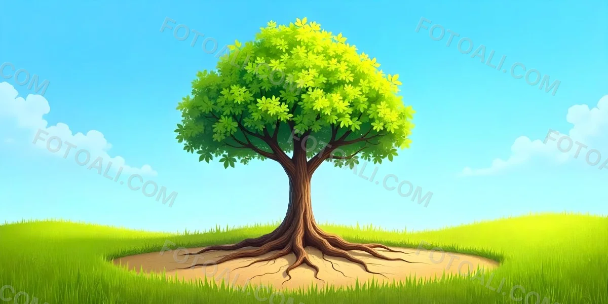A Tree With Half Green Leaves And Half Dry Branches In A Field With Half Green Grass And Half Dry Land Under A Blue Sky 41 3ea6