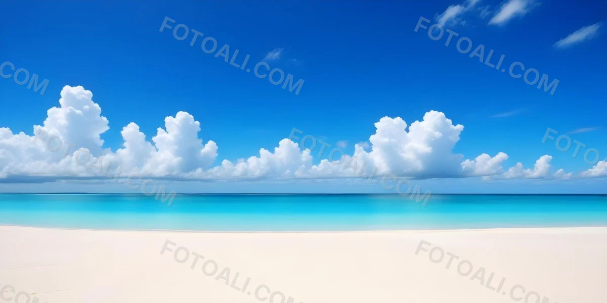 A Tropical Beach With White Sand Turquoise Water And A Clear Blue Sky With Fluffy White Clouds 12 70bc