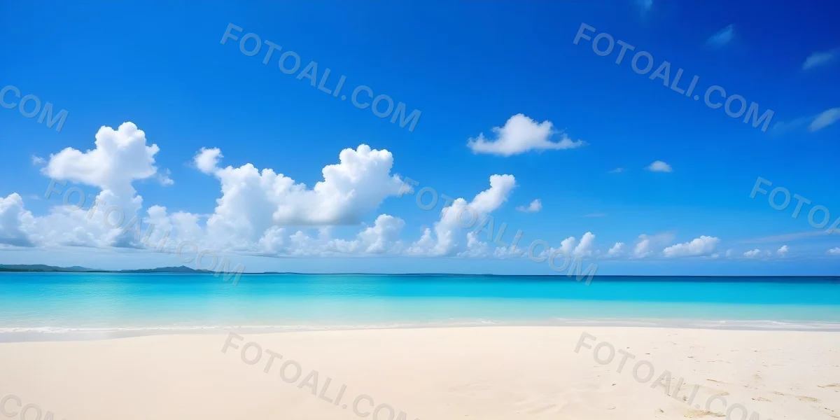 A Tropical Beach With White Sand Turquoise Water And A Clear Blue Sky With Fluffy White Clouds 2 81ed