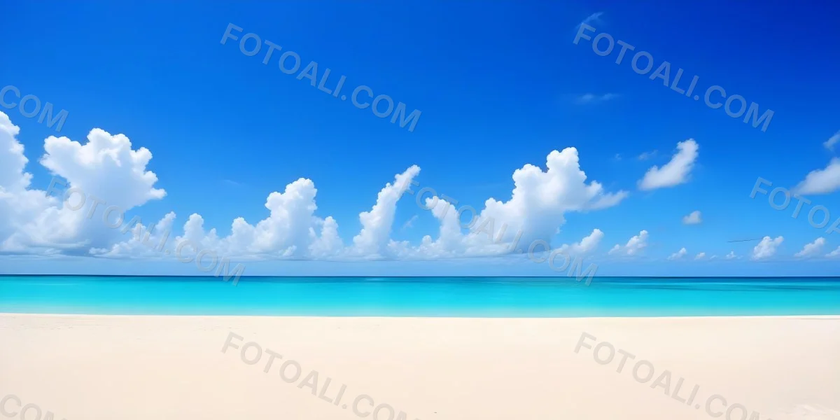 A Tropical Beach With White Sand Turquoise Water And A Clear Blue Sky With Fluffy White Clouds 20 Bfc2