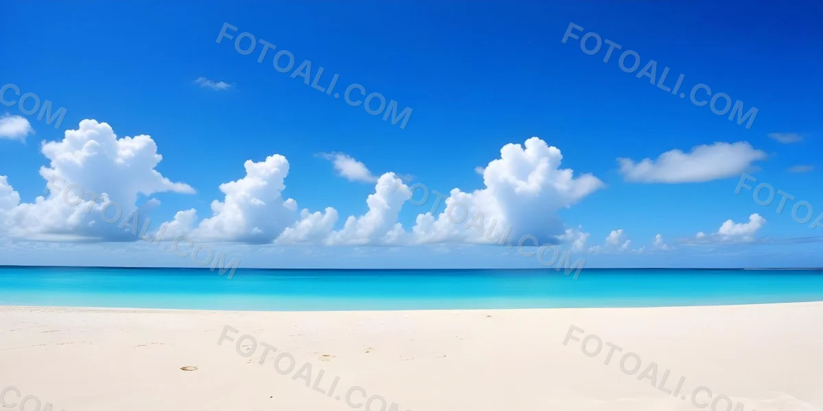 A Tropical Beach With White Sand Turquoise Water And A Clear Blue Sky With Fluffy White Clouds 22 6c04
