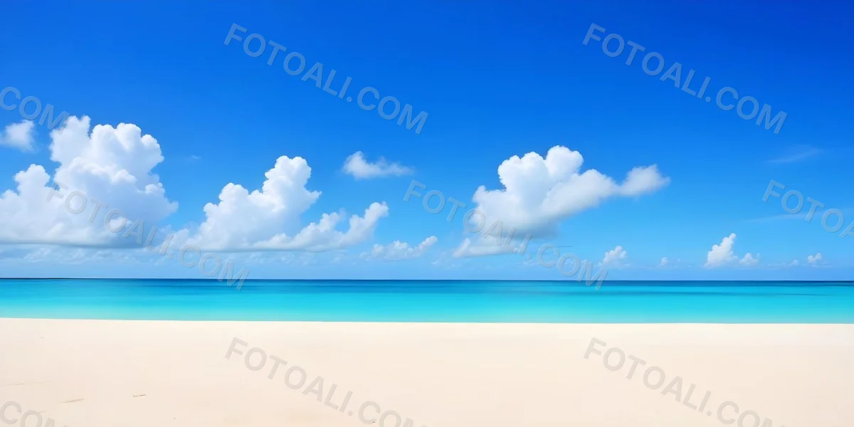 A Tropical Beach With White Sand Turquoise Water And A Clear Blue Sky With Fluffy White Clouds 23 D045