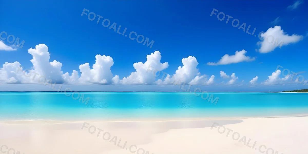A Tropical Beach With White Sand Turquoise Water And A Clear Blue Sky With Fluffy White Clouds 4 1ca7