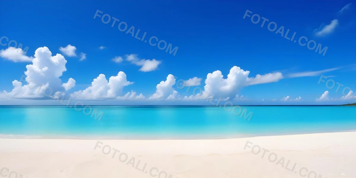 A Tropical Beach With White Sand Turquoise Water And A Clear Blue Sky With Fluffy White Clouds 8 Fb38