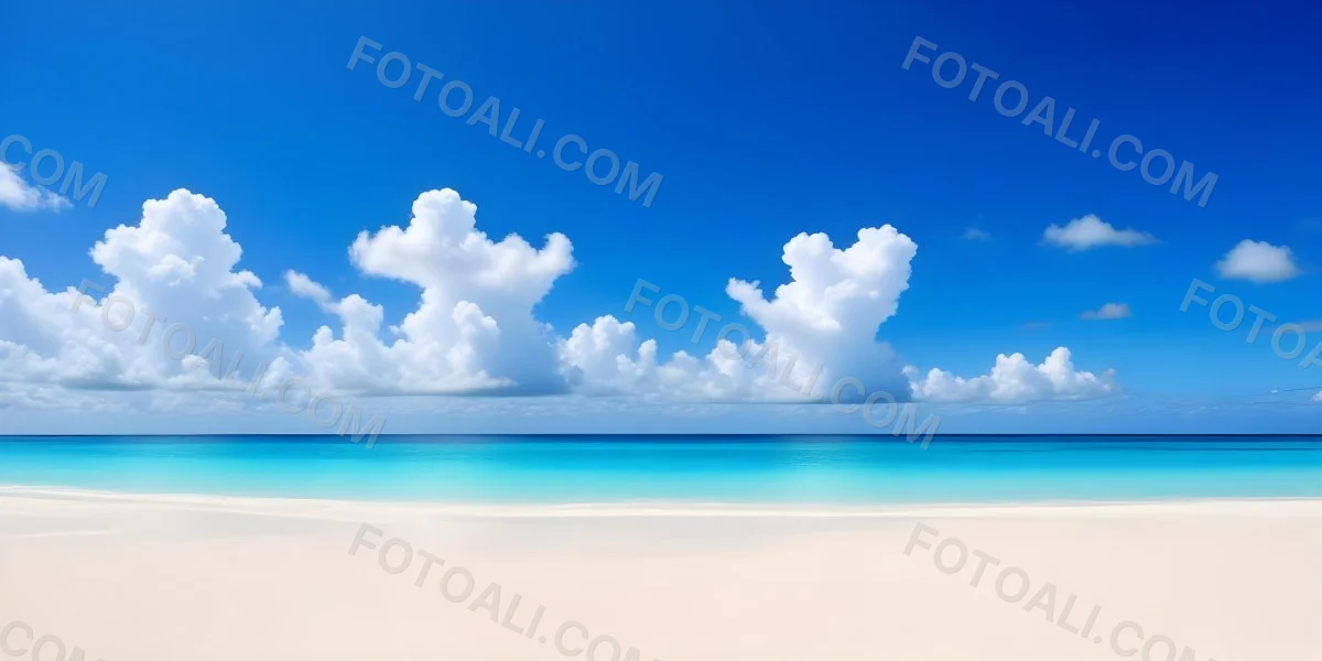 A Tropical Beach With White Sand Turquoise Water And A Clear Blue Sky With Fluffy White Clouds 9 A02d