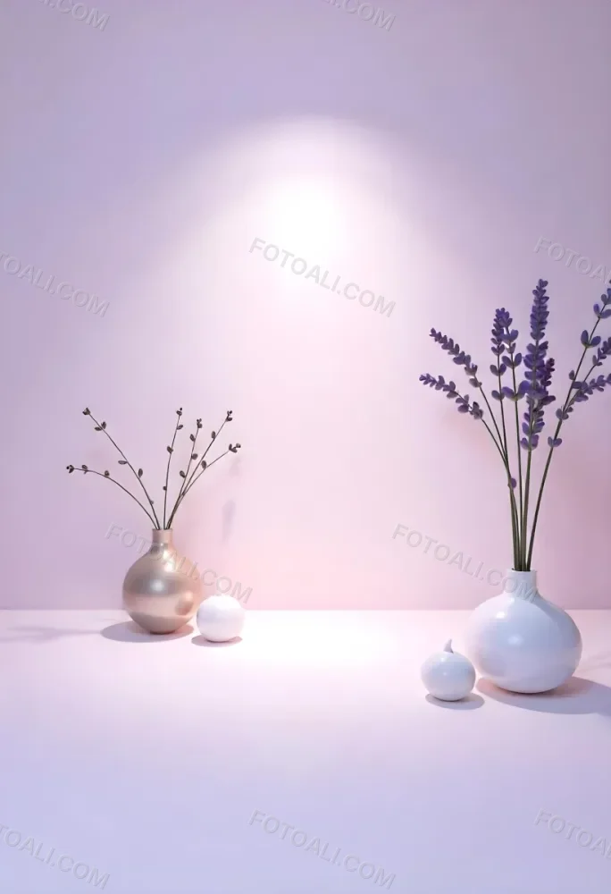 A Vase With Dry Branches And A Candle On The Left A Vase With Lavender On The Right Purple Background 19 B0ca