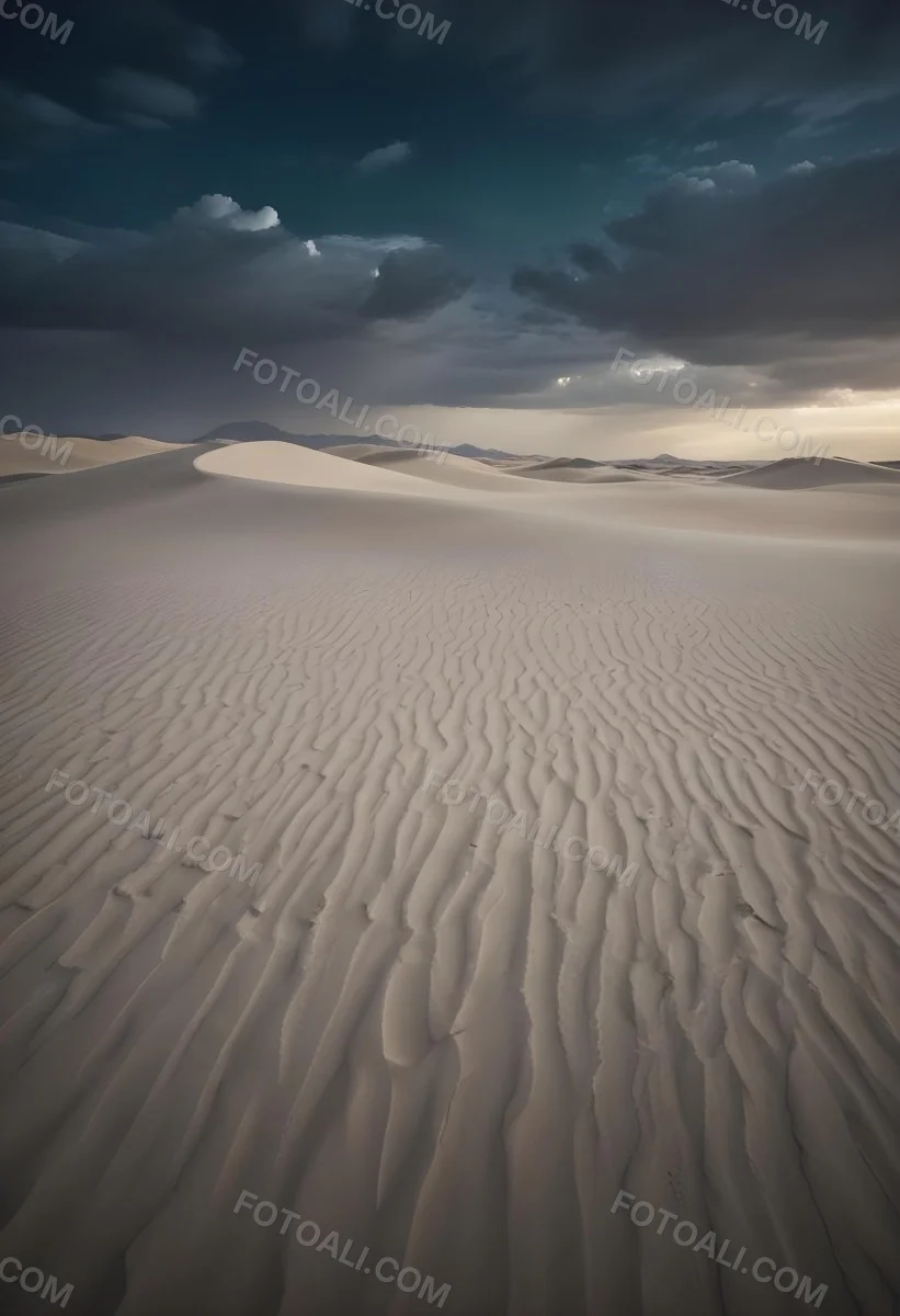A Vast Desert Landscape With Rippled Sand Dunes Stretching Out Under A Dramatic Cloudy Sky 10 1fe4