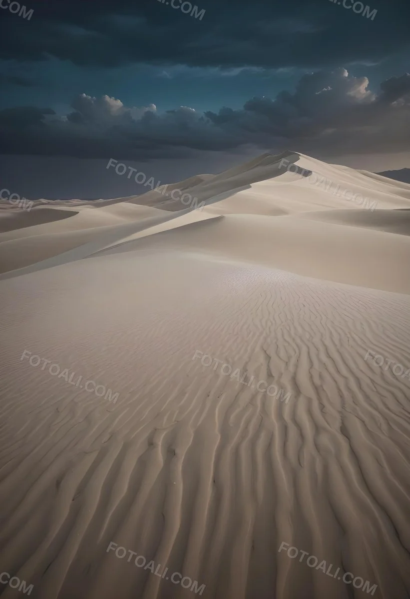 A Vast Desert Landscape With Rippled Sand Dunes Stretching Out Under A Dramatic Cloudy Sky 11 195d