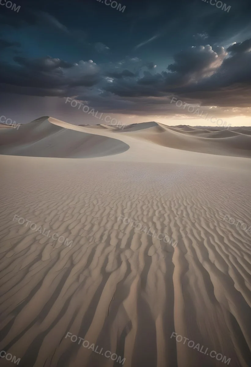A Vast Desert Landscape With Rippled Sand Dunes Stretching Out Under A Dramatic Cloudy Sky 12 7f0b
