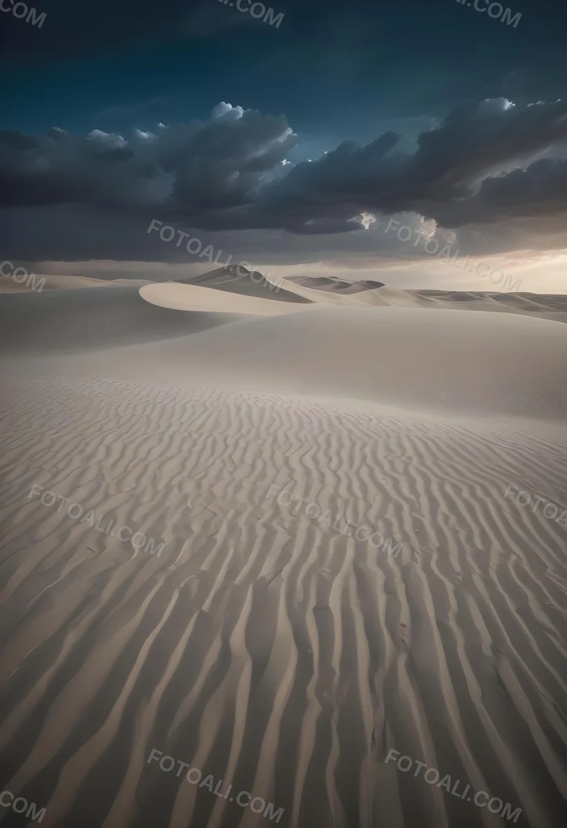 A Vast Desert Landscape With Rippled Sand Dunes Stretching Out Under A Dramatic Cloudy Sky 16 Af5e