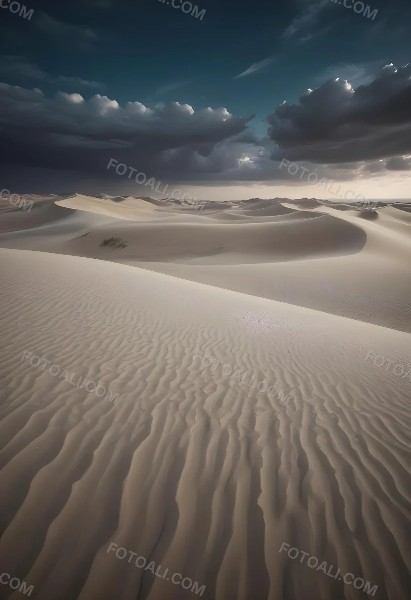 A Vast Desert Landscape With Rippled Sand Dunes Stretching Out Under A Dramatic Cloudy Sky 19 5959