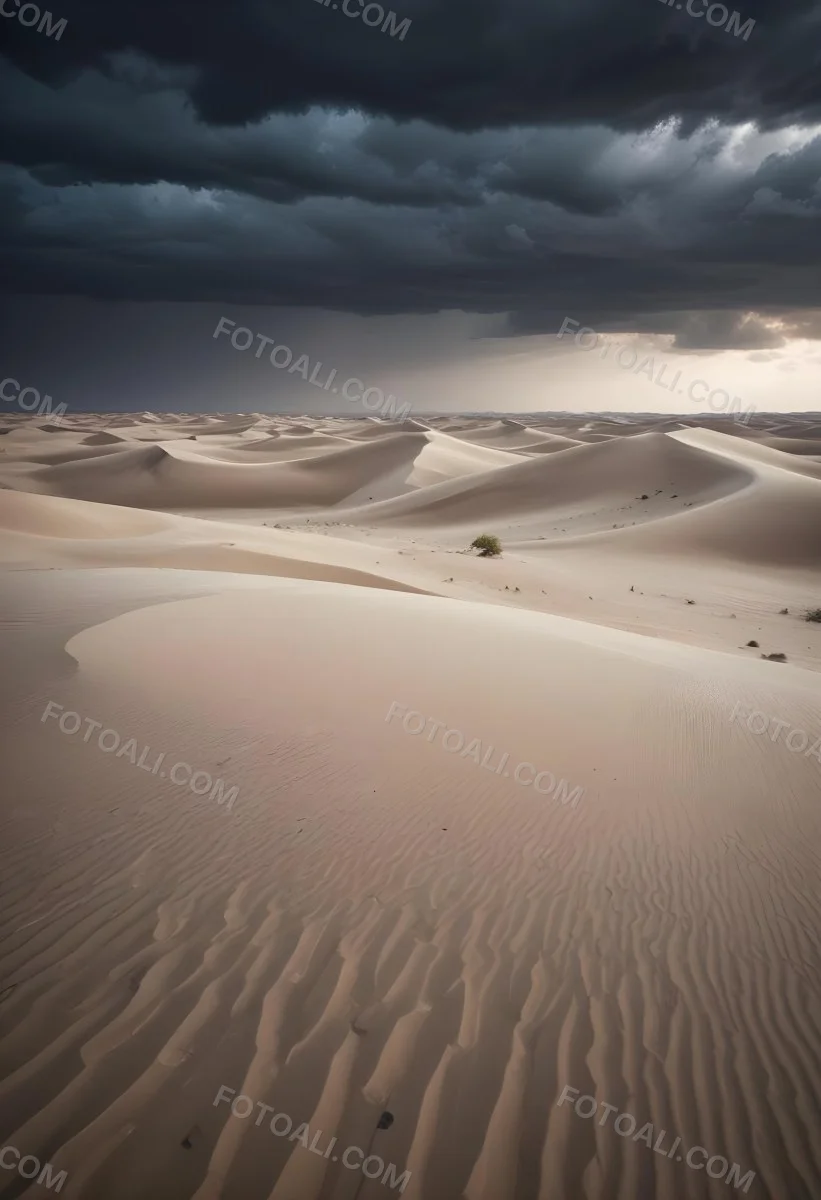 A Vast Desert Landscape With Rippled Sand Dunes Stretching Out Under A Dramatic Cloudy Sky 22 A9fa