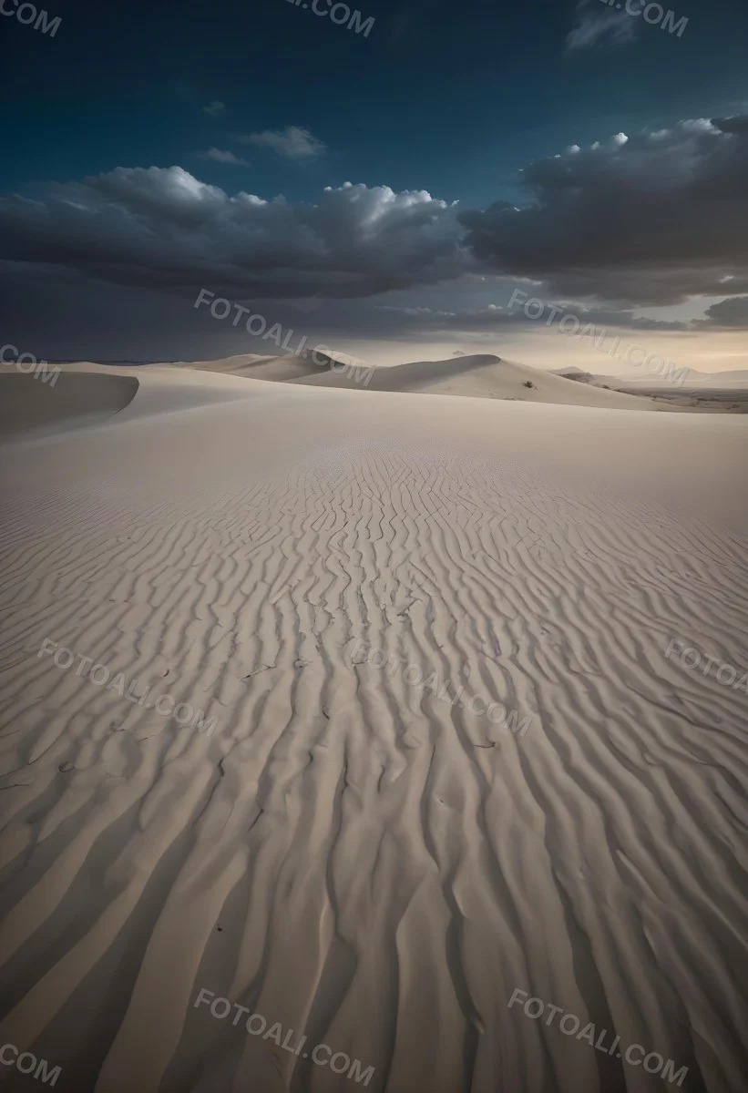 A Vast Desert Landscape With Rippled Sand Dunes Stretching Out Under A Dramatic Cloudy Sky 23 973b