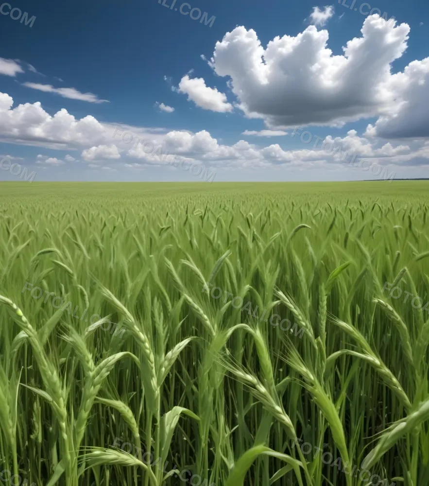 A Vast Green Wheat Field Under A Bright Blue Sky With Fluffy White Clouds 21 9b9c