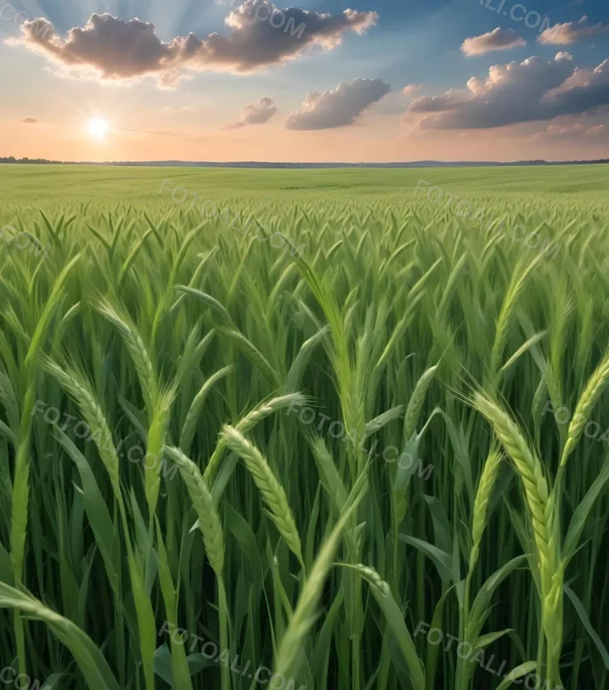 A Vast Green Wheat Field Under A Bright Blue Sky With Fluffy White Clouds 22 31d2