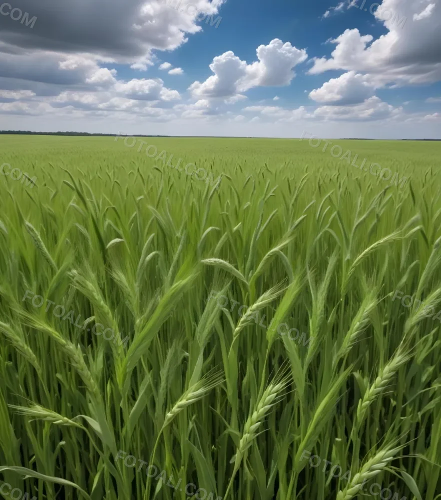 A Vast Green Wheat Field Under A Bright Blue Sky With Fluffy White Clouds 26 8f1b