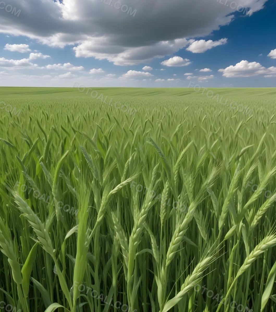 A Vast Green Wheat Field Under A Bright Blue Sky With Fluffy White Clouds 30 6650