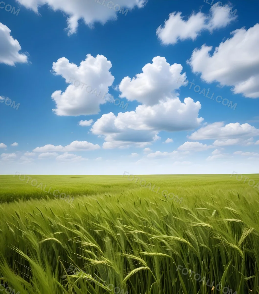 A Vast Green Wheat Field Under A Bright Blue Sky With Fluffy White Clouds 8 Ca04