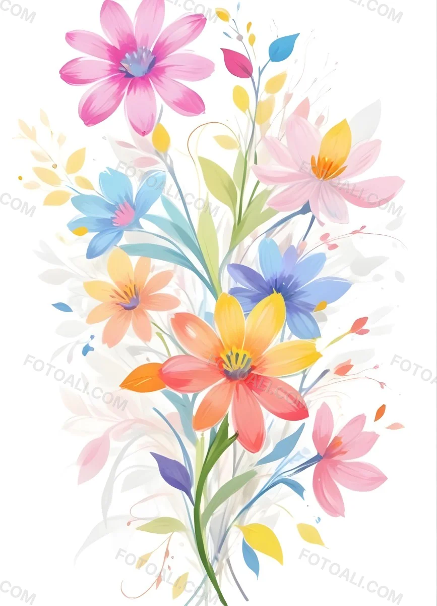 A Vibrant Bouquet Of Colorful Flowers Including Green Daisies Or Daisy Like Blooms With Green Leaves Against A White Background 6 42c2