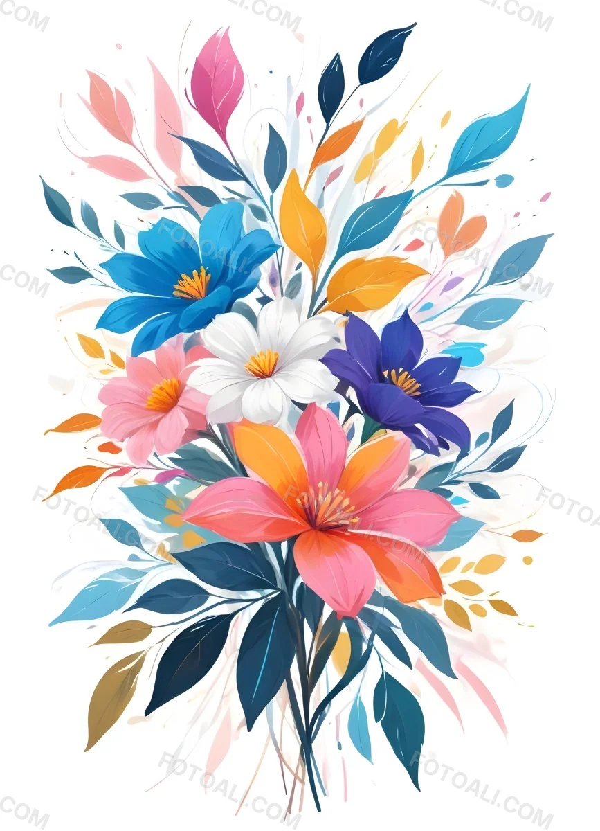 A Vibrant Bouquet Of Colorful Flowers Including Green Daisies Or Daisy Like Blooms With Green Leaves Against A White Background 64 8132