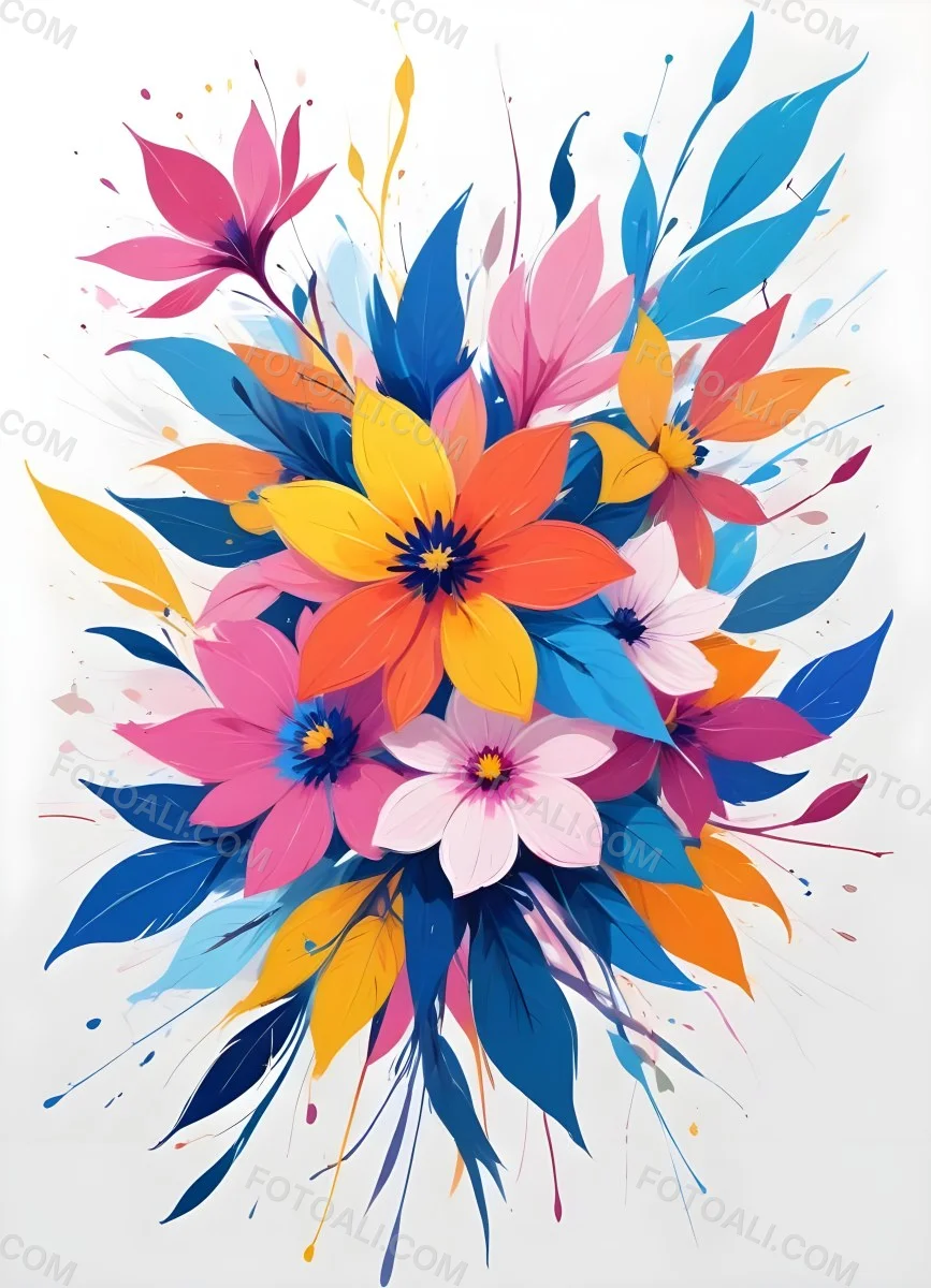 A Vibrant Bouquet Of Colorful Flowers Including Green Daisies Or Daisy Like Blooms With Green Leaves Against A White Background 81 D164