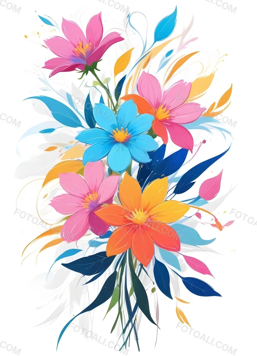 A Vibrant Bouquet Of Colorful Flowers Including Green Daisies Or Daisy Like Blooms With Green Leaves Against A White Background 87 D644