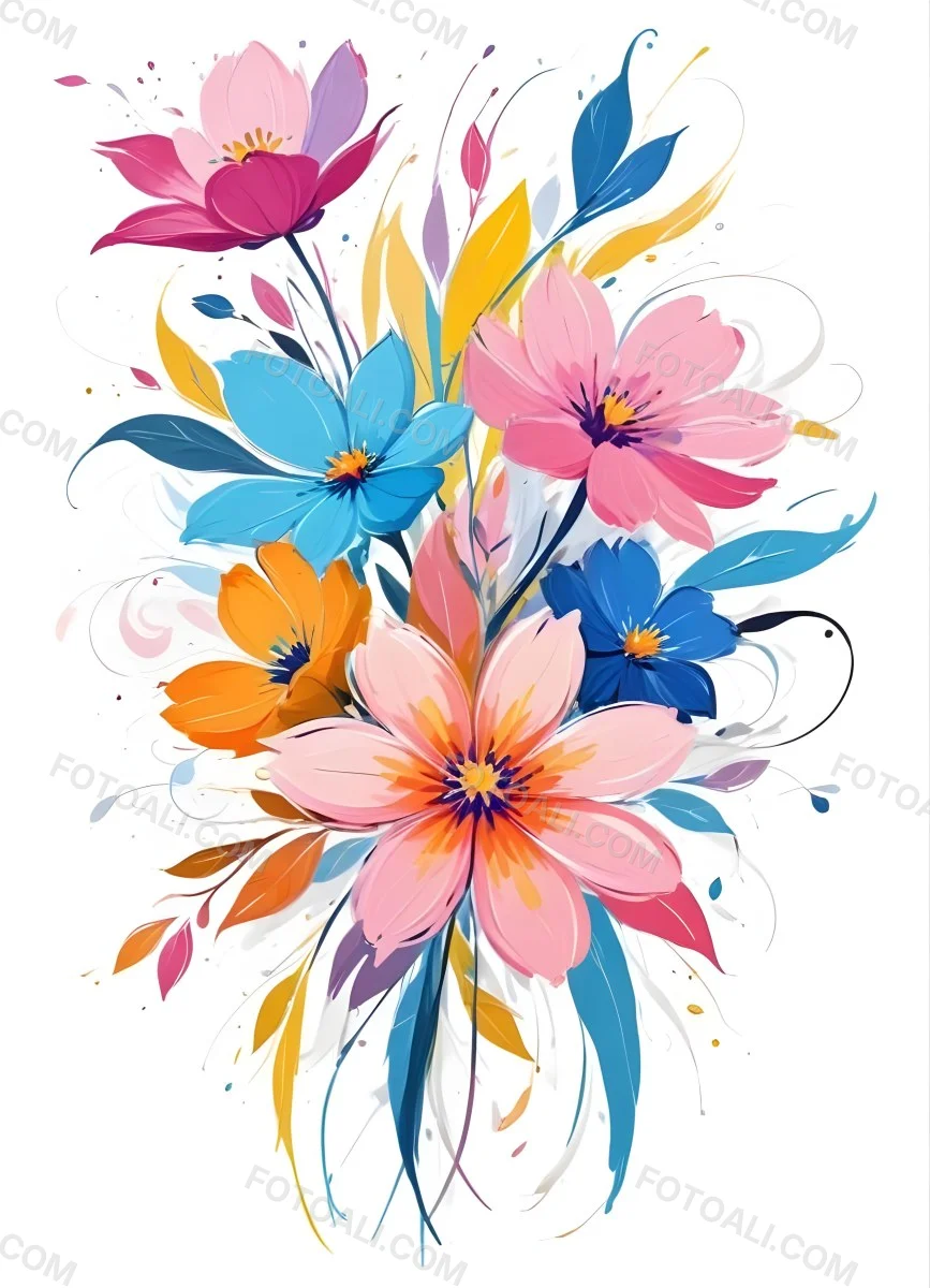 A Vibrant Bouquet Of Colorful Flowers Including Green Daisies Or Daisy Like Blooms With Green Leaves Against A White Background 92 0e0c