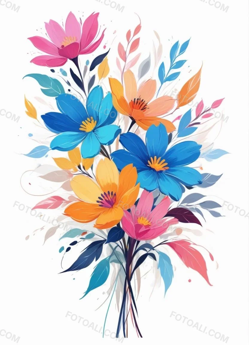 A Vibrant Bouquet Of Colorful Flowers Including Green Daisies Or Daisy Like Blooms With Green Leaves Against A White Background 93 Cf74