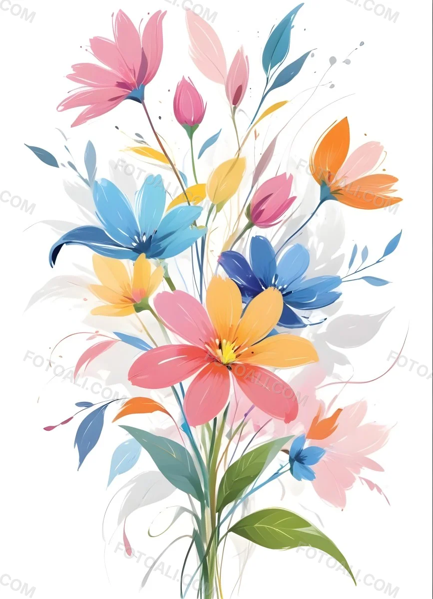 A Vibrant Bouquet Of Colorful Flowers Including Green Daisies Or Daisy Like Blooms With Green Leaves Against A White Background 94 5c47