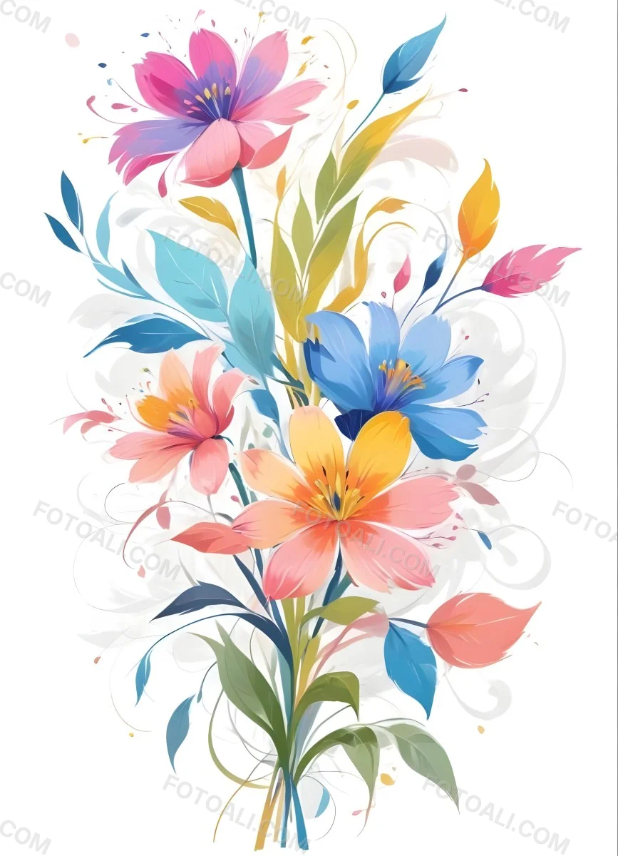 A Vibrant Bouquet Of Colorful Flowers Including Green Daisies Or Daisy Like Blooms With Green Leaves Against A White Background 97 C5df