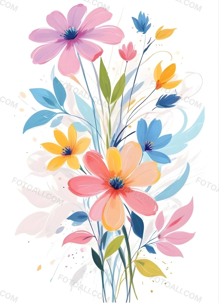 A Vibrant Bouquet Of Colorful Flowers Including Green Daisies Or Daisy Like Blooms With Green Leaves Against A White Background 99 4e7f