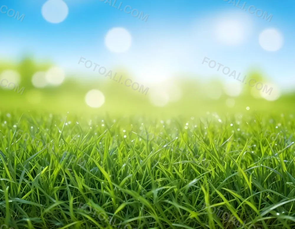 A Vibrant Green Grass Field Under A Clear Blue Sky With Bokeh Effect Creating A Dreamy And Bright Outdoor Scene 11 D065