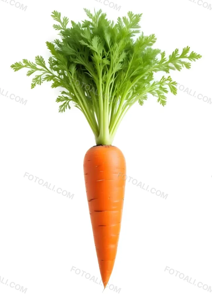 A Vibrant Orange Carrot With Lush Green Leaves Standing Upright Against A Clean White Background Showcasing Its Fresh And Healthy Appearance 10 71f3