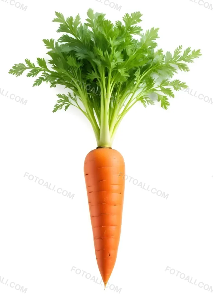 A Vibrant Orange Carrot With Lush Green Leaves Standing Upright Against A Clean White Background Showcasing Its Fresh And Healthy Appearance 12 5def