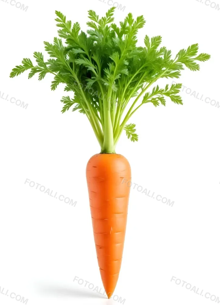 A Vibrant Orange Carrot With Lush Green Leaves Standing Upright Against A Clean White Background Showcasing Its Fresh And Healthy Appearance 13 C19b