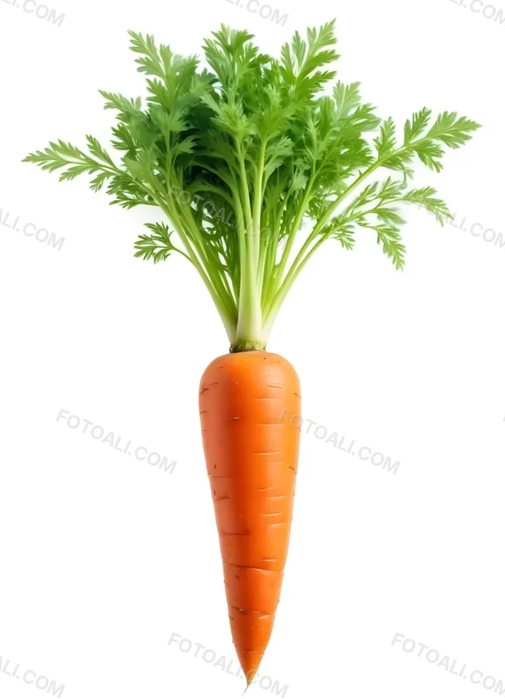 A Vibrant Orange Carrot With Lush Green Leaves Standing Upright Against A Clean White Background Showcasing Its Fresh And Healthy Appearance 2 E7b3