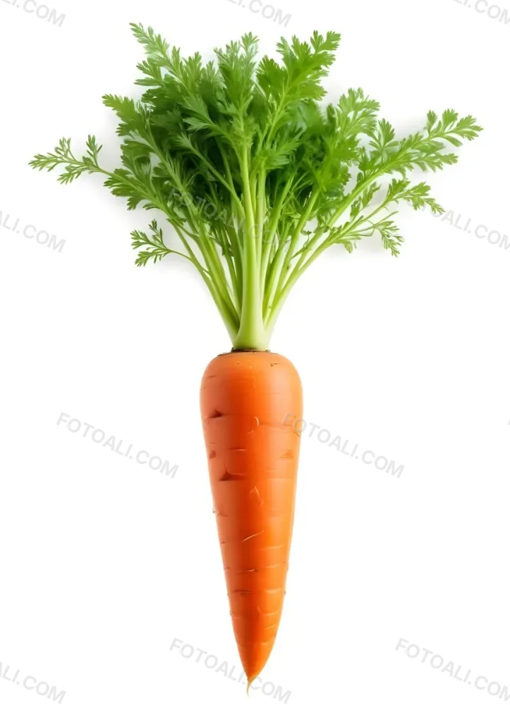 A Vibrant Orange Carrot With Lush Green Leaves Standing Upright Against A Clean White Background Showcasing Its Fresh And Healthy Appearance 24 70dc