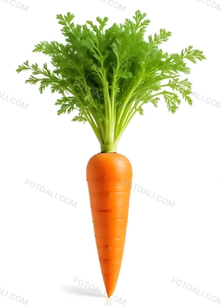 A Vibrant Orange Carrot With Lush Green Leaves Standing Upright Against A Clean White Background Showcasing Its Fresh And Healthy Appearance 8 Bb19