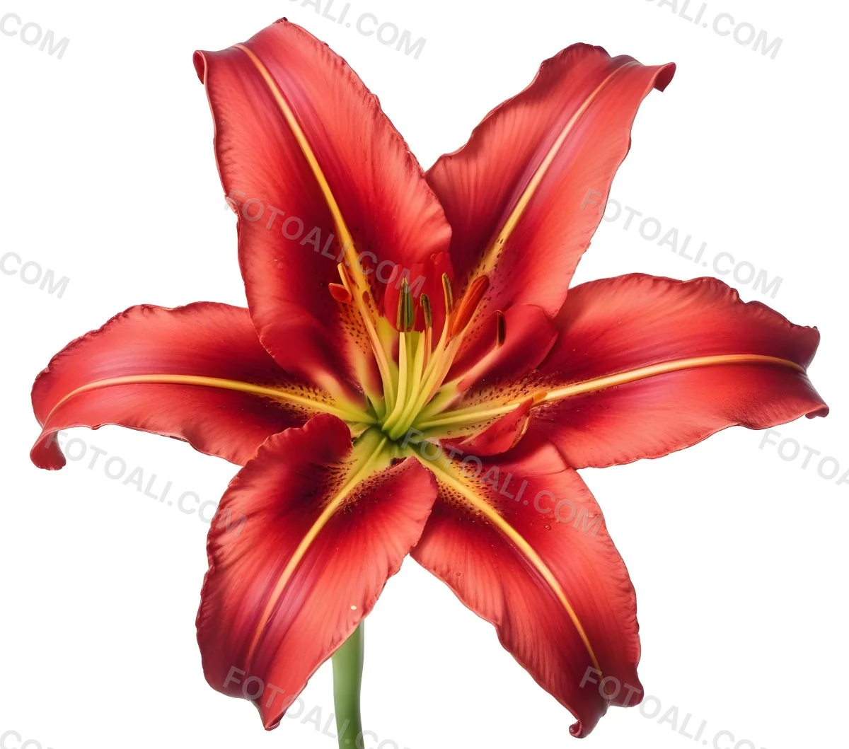 A Vibrant Red Lily With Delicate Petals Showcasing Intricate Details And Textures Set Against A Clean White Background Highlighting The Flower S Natural Beauty 10 701f