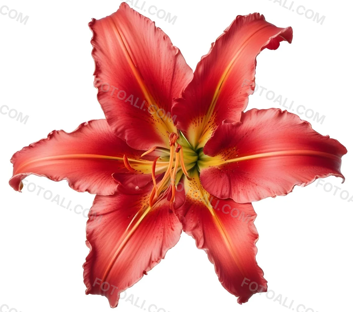 A Vibrant Red Lily With Delicate Petals Showcasing Intricate Details And Textures Set Against A Clean White Background Highlighting The Flower S Natural Beauty 13 703d
