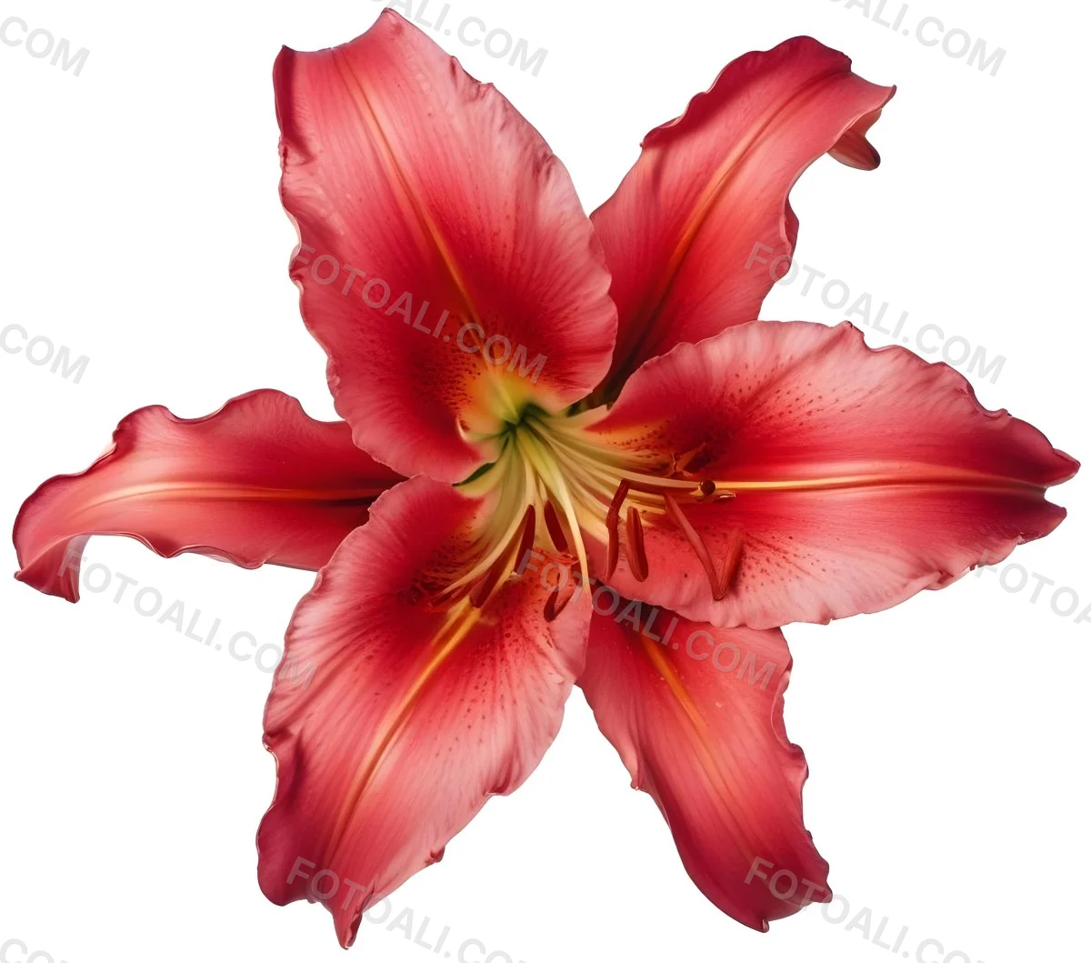 A Vibrant Red Lily With Delicate Petals Showcasing Intricate Details And Textures Set Against A Clean White Background Highlighting The Flower S Natural Beauty 6 D763
