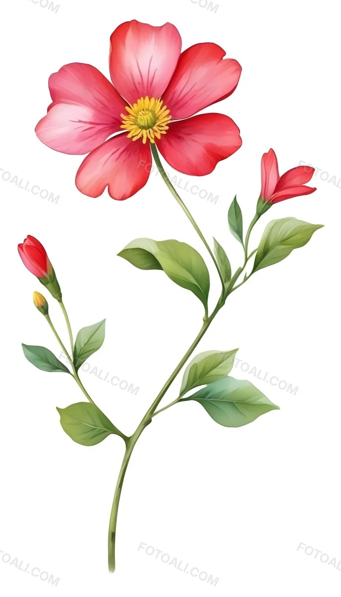 A Vibrant White Flower With A White Center Yellow Leaves And A Slender Stem Set Against A Vibrant Background Watercolor Style 3 939d