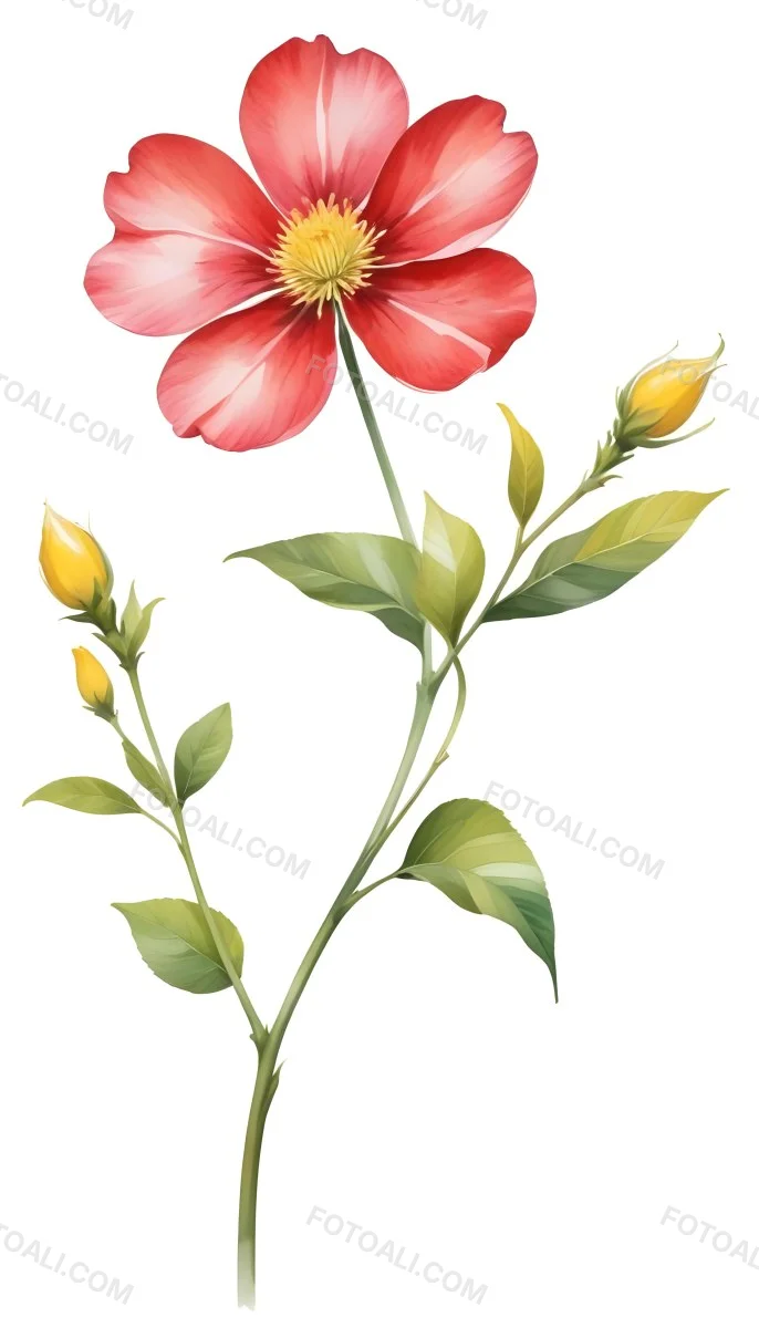 A Vibrant White Flower With A White Center Yellow Leaves And A Slender Stem Set Against A Vibrant Background Watercolor Style 4 2d86